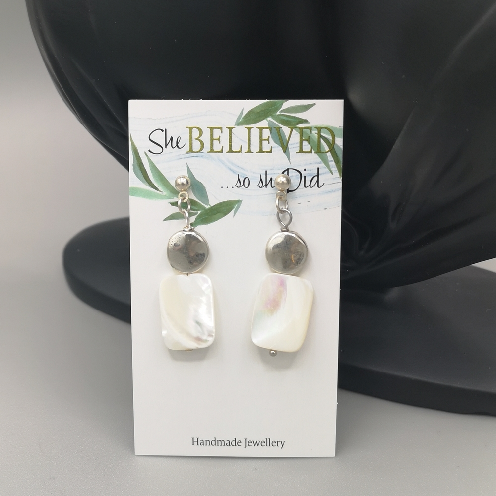 Mother of pearl and Pewter earrings